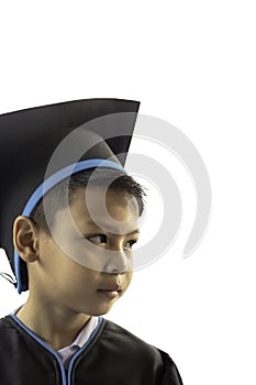 Isolated The boy graduated from kindergarten This study is the first to advance to the next level on White Background