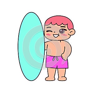 Isolated boy surf beach vector illustration