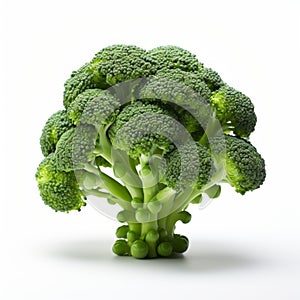 Isolated Broccoli On White Background - Vray Tracing, Fujifilm Provia Style