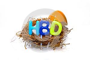 Isolated Broken Eggshell on a Nest With Candle Alphabets for Happy Birthday Concept