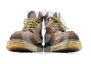 Isolated Brown Construction Work Boots