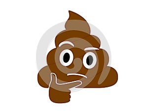 Isolated brown dung pondering face with right hand flat icon