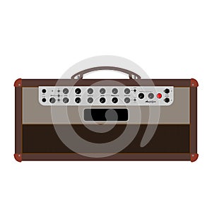 Isolated brown electric guitar amplifier, cabinet equipment for musician flat logo or icon style, print for tee-shirt and graphic