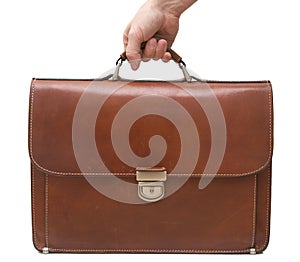 Isolated brown leather briefcase