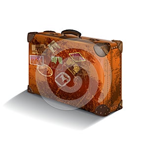 Isolated brown suitcase with labels on white background.vector illustration