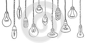 Isolated Bulbs of different types hand drawn doodle bulb set