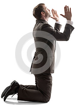 Isolated business man pray position