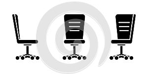 Isolated business office chair vector illustration icon pictogram set. Front, side view silhouette