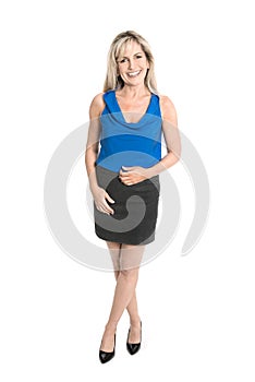 Isolated business woman in full body length.