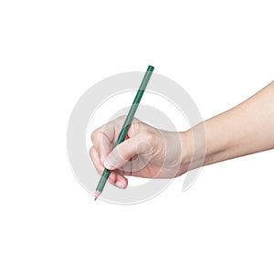 Isolated business woman`s hand holding pencil on white background with clipping path