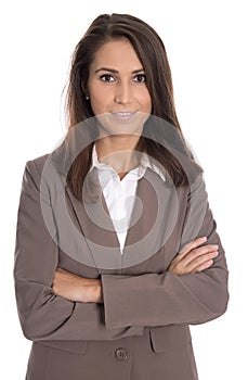 Izolované podnikateľka v hnedom obleku: obchodné oblečenie.