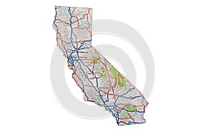 Isolated California Map Highways Topography