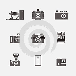 Isolated camera icons in grey shape vector set