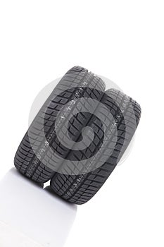 Isolated car tires with winter print