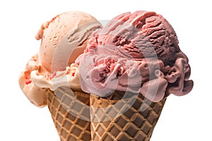 Isolated carame and strawberry ice cream cones on transparent background