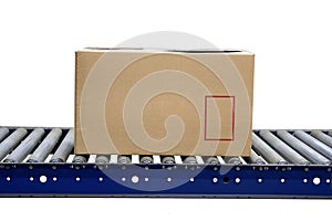 Isolated carton on conveyor rollers