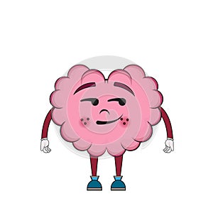 Isolated cartoon of a brain with a smirk