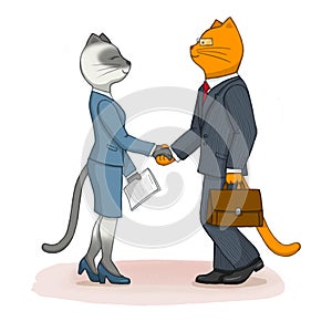 Isolated Cartoon Busness Cat With Cute Business Lady-Cat. Funny and nice animal illustration for design, book design