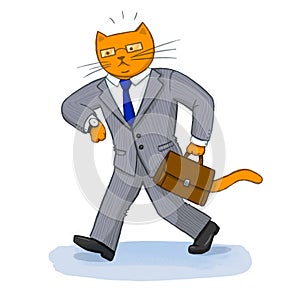 Isolated Cartoon Busness Cat Lating. Funny and nice animal illustration for design, book design, kids, cards etc.