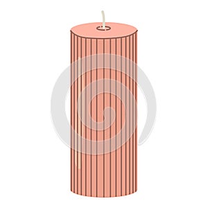 Isolated cartoon high red candle. Modern decoration for home interior, spa, relax.