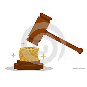 Isolated cartoon law hammer and bribery photo