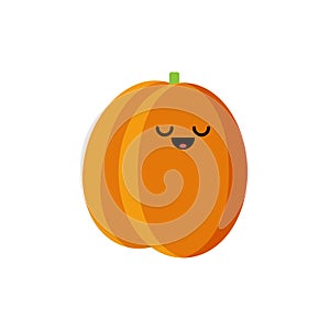 Isolated cartoon orange apricot with kawaii face on white background. Colorful friendly apricot fruit. Cute funny personage. Flat