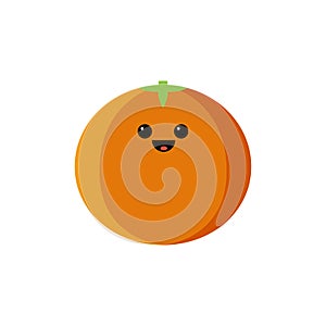 Isolated cartoon orange with kawaii face on white background. Colorful friendly orange citrus fruit. Cute funny personage. Flat