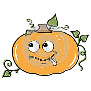 Isolated cartoon orange pumpkin with a kawaii face on a white background. Cute funny character. Flat design.