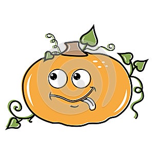 Isolated cartoon orange pumpkin with a kawaii face on a white background. Cute funny character. Flat design.