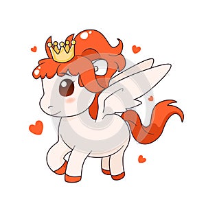 isolated cartoon pony with wings and crown.