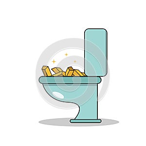 Isolated cartoon treasure gold on toilet