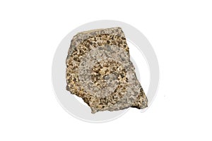 Isolated Cassiterite in Quartz vien ore stone on white background. Metallic minerals.