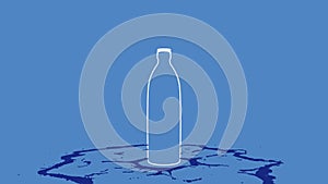 Isolated cel shaded glass bottle fills with water, blue color