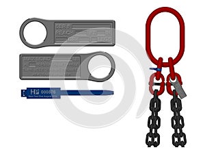 The isolated chain sling identification tag on white background