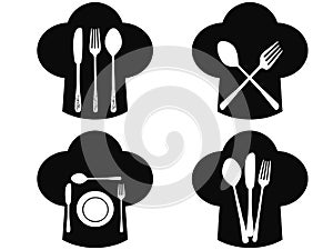 Chef hat with fork, knife and spoon icons