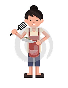 Isolated chef standing. cooking woman standing. Vector.