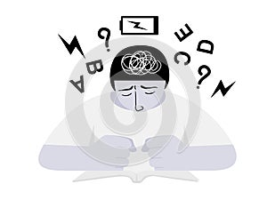 isolated of a child boy get stress with adhd and dyslexia symtoms, flat vector illustration