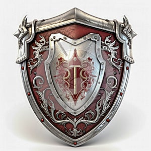 Isolated Chivalric Emblem Concept. Medieval Knight Coat of Arms On White Background. Old Symbols of Armour and Weaponry