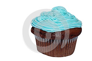 Isolated Chocolate cupcake with blue frosting