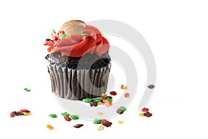 Isolated Chocolate Cupcake with Orange Frosting