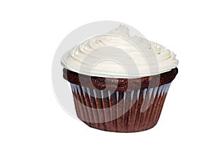 Isolated Chocolate cupcake with vanilla frosting