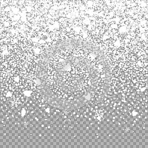 Isolated Christmas falling snow overlay on transparent background.