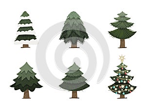 Isolated Christmas trees set in cartoon style