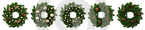 isolated christmas wreath and gold balls on white