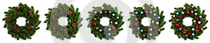 isolated christmas wreath and gold red blue silver balls on whit