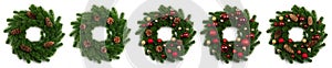 isolated christmas wreath and red gold balls on white