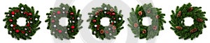 isolated christmas wreath and red silver balls on white