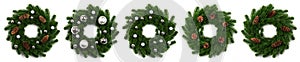 isolated christmas wreath and silver balls on white