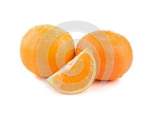 Isolated citrus collection. Whole tangerines or mandarin orange fruits and peeled segments isolated on white background