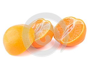 Isolated citrus collection. Whole tangerines or mandarin orange fruits and peeled segments isolated on white background